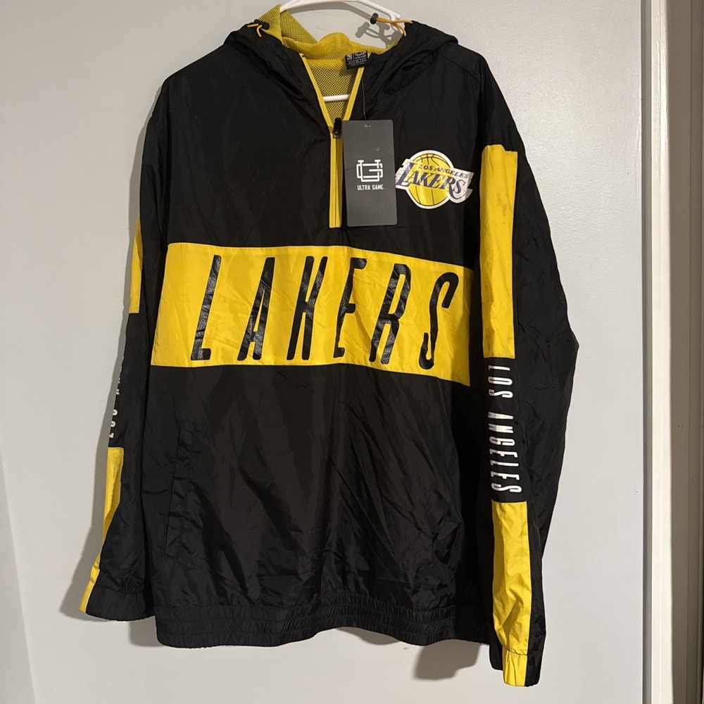 Ultra Game Los Angeles Lakers NBA Jacket Mens Size XL Black Yellow NWT